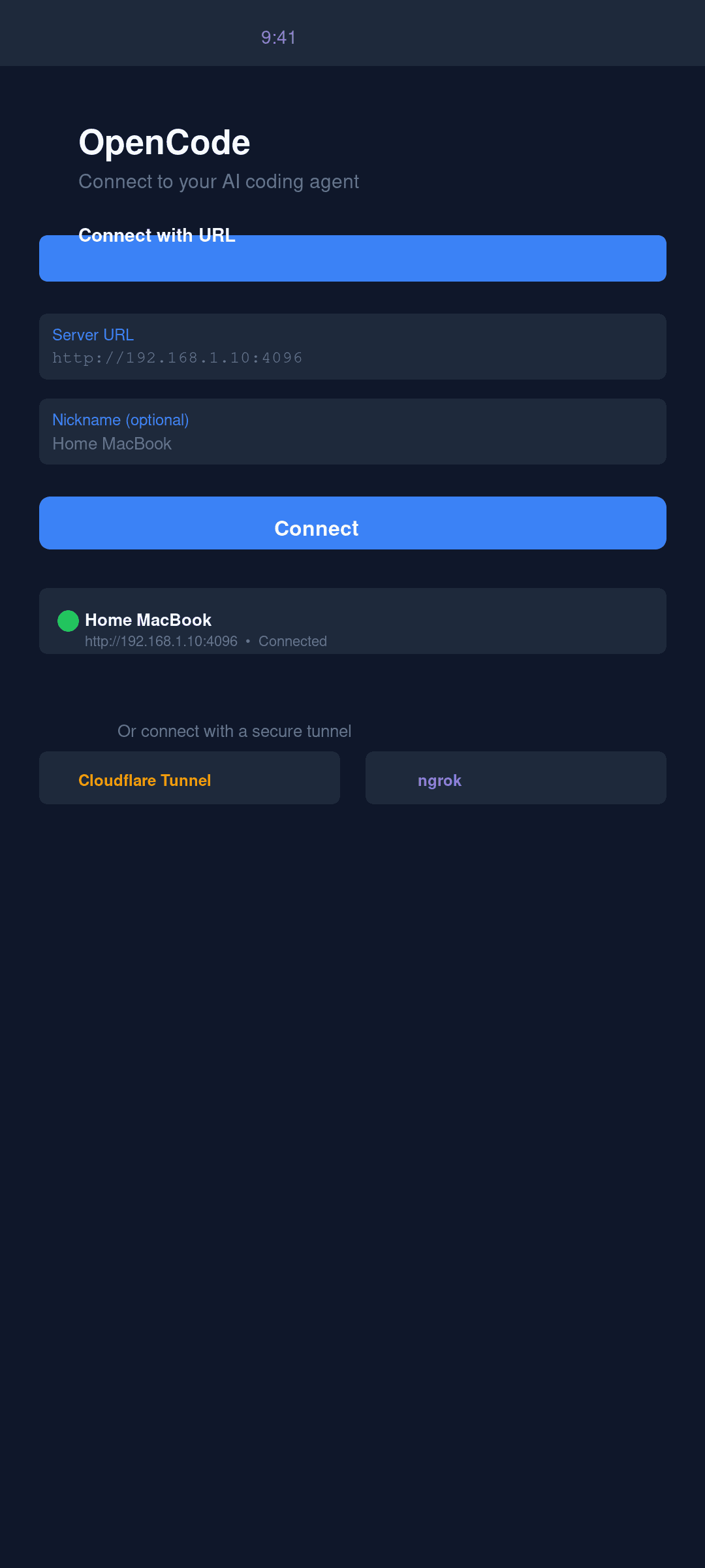 OpenCode Mobile — streaming chat session with AI coding agent